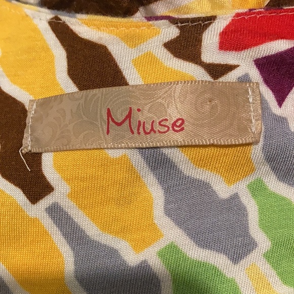 MIUSE szM multi-colored t-shirt dress w/teal strap - Picture 7 of 10